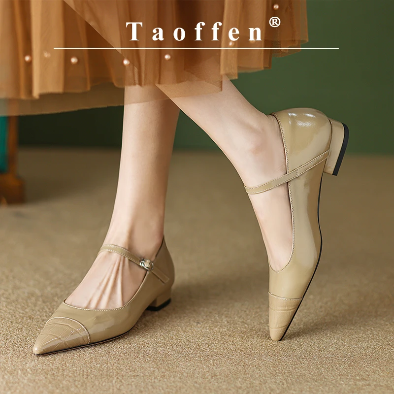 

Taoffen Casual Mary Janes Flat Shoes Low-heeled Pointed Toe Solid Women's Flats Fashion Shallow Buckle Strap Office Lady Shoes