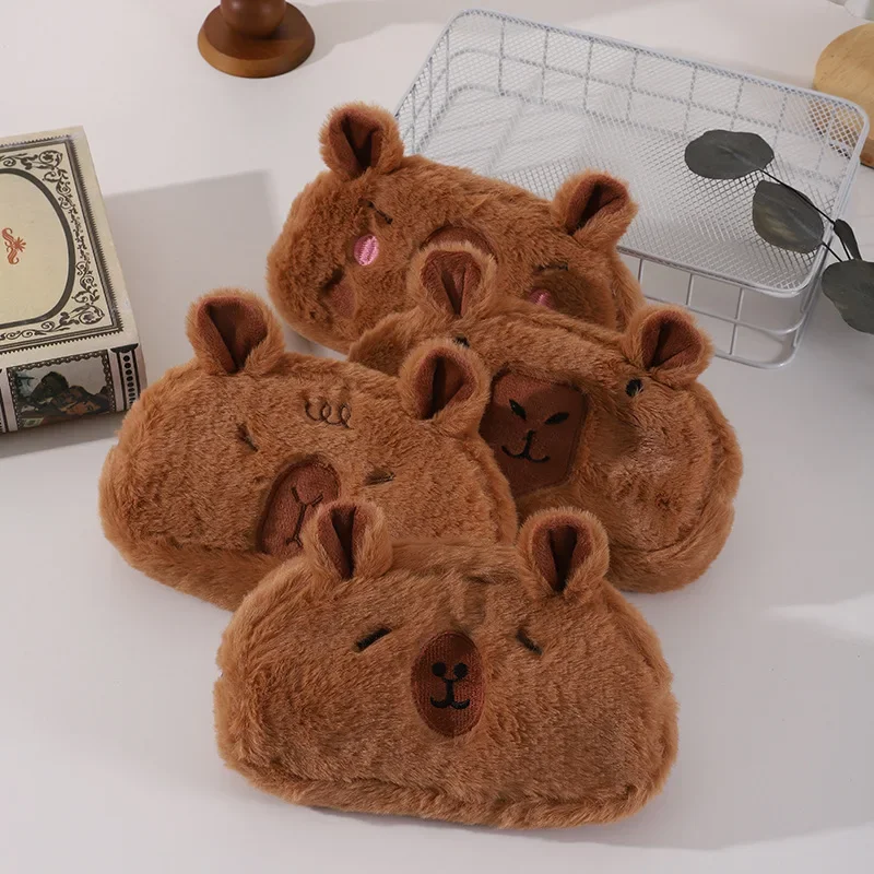 Lindo estuche de lápices de felpa Capybara, bolsa de bolígrafo de conejillo de indias, bolsa de lápices de gran capacidad, suministros escolares, caja de papelería