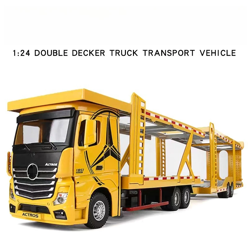 

Модель транспортного средства 1:24: двухэтажный грузовик-платформа, литая из металла, со звуком и светом, игрушка для детей, подарок