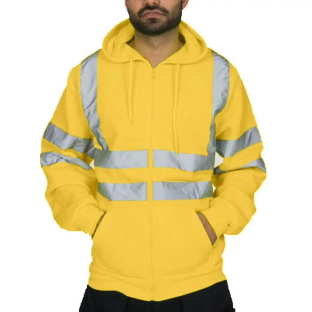 Elasticated Cuffs Sweatshirt High Visibility Reflective Safety Hoodie for Night Shift Workers 360 Degree Reflective for Running