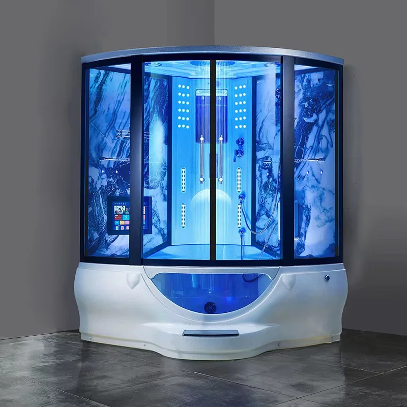 Fan-shaped luxury integrated shower room, enclosed with bathtub, steam surfing massage rock slab