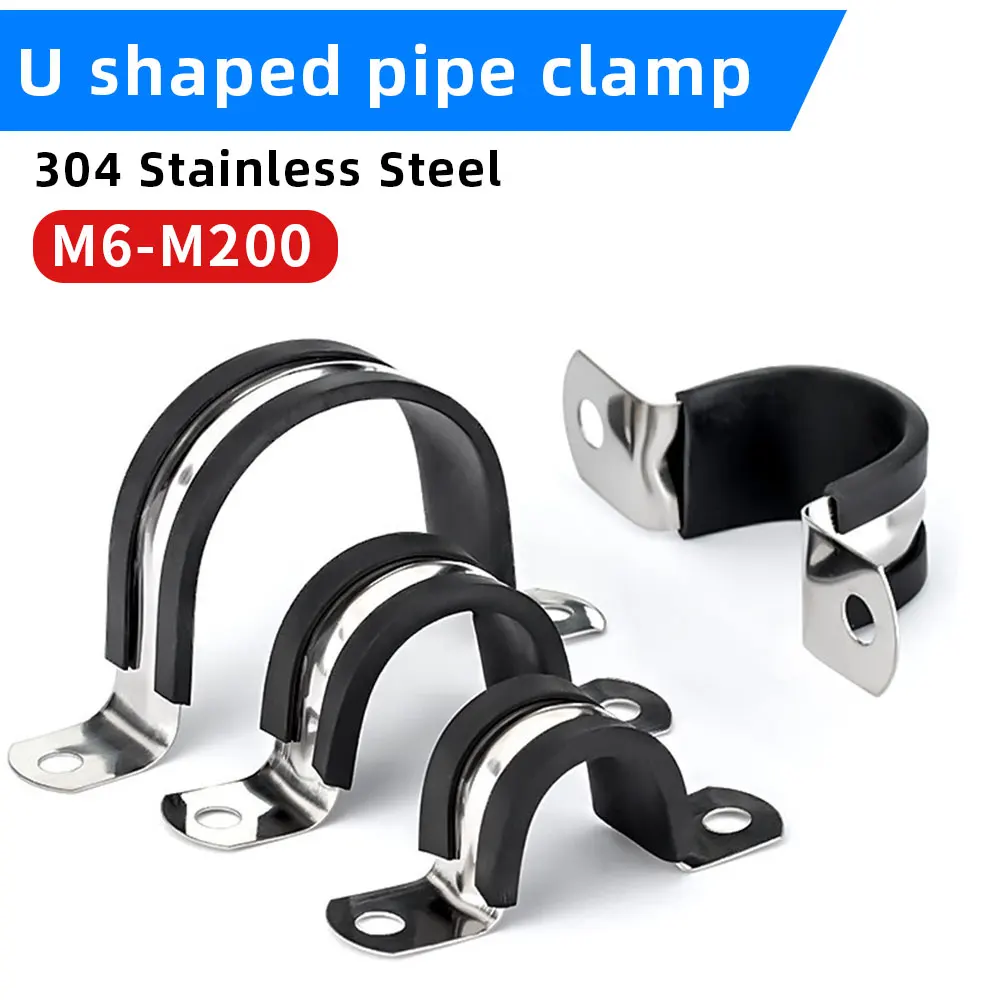 Cable Clamp Rubber Cushioned Insulated Heavy Duty Conduit Pipe Clip Cable Mounting Wire Throat Hoop 6-200mm 304 Stainless Steel