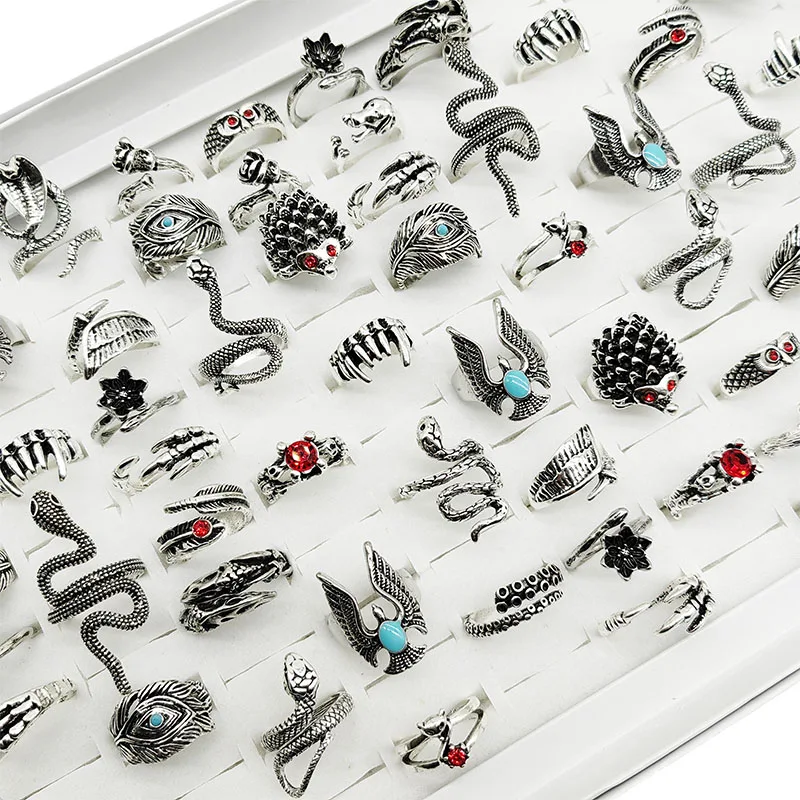 女性のためのヴィンテージボヘミアンリング,新しいオープン,調整可能なデザイン,ヘビ,ハリネズミ,鳥,キツネ,犬,花,パーティー,女の子,ピース/ロット