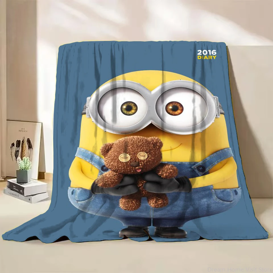 M-Minions Cartoon Flannel Throw Winter Blanket for Bedroom Bed Sofa Lunch Break Picnic Travel Blanket Children Soft Gifts MINISO