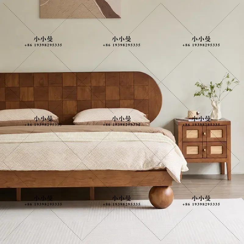 Cherry Retro Solid Wood Double Bed 1.8m Single Bed Nordic Black Walnut Simple Slat Bed Frame