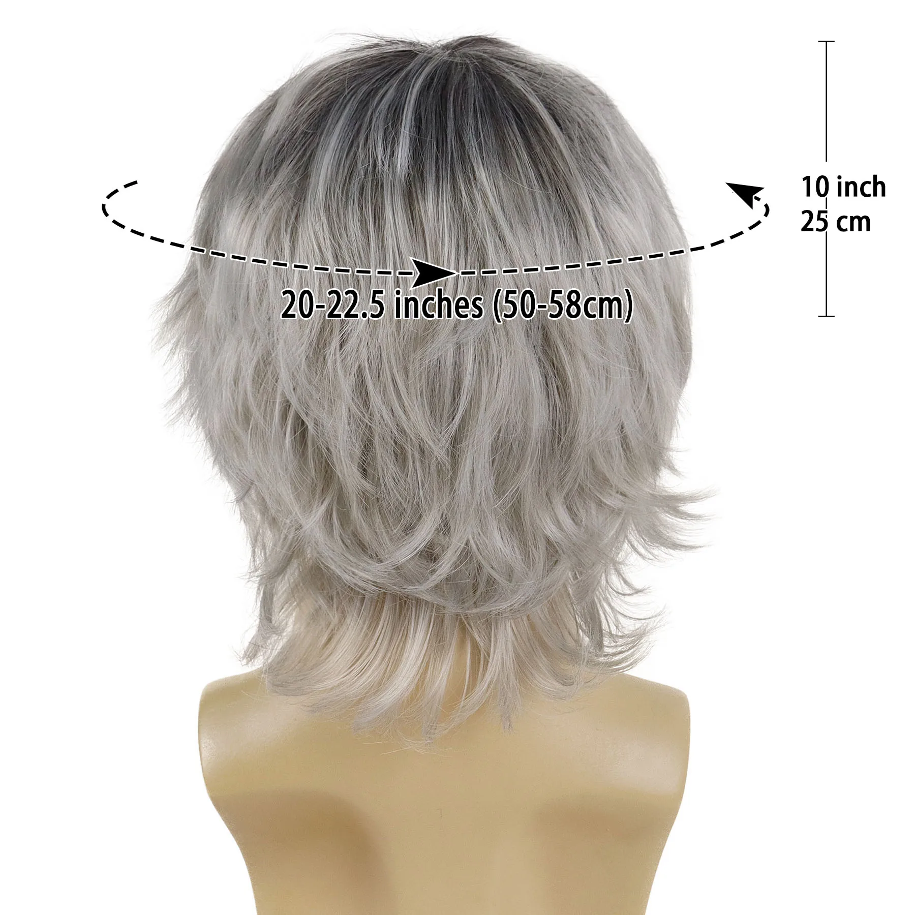 Perucas cinza ombre para homens, cabelo sintético, peruca curta com Franja, raízes escuras, cor gradiente, peruca velha, penteados naturais, cosplay