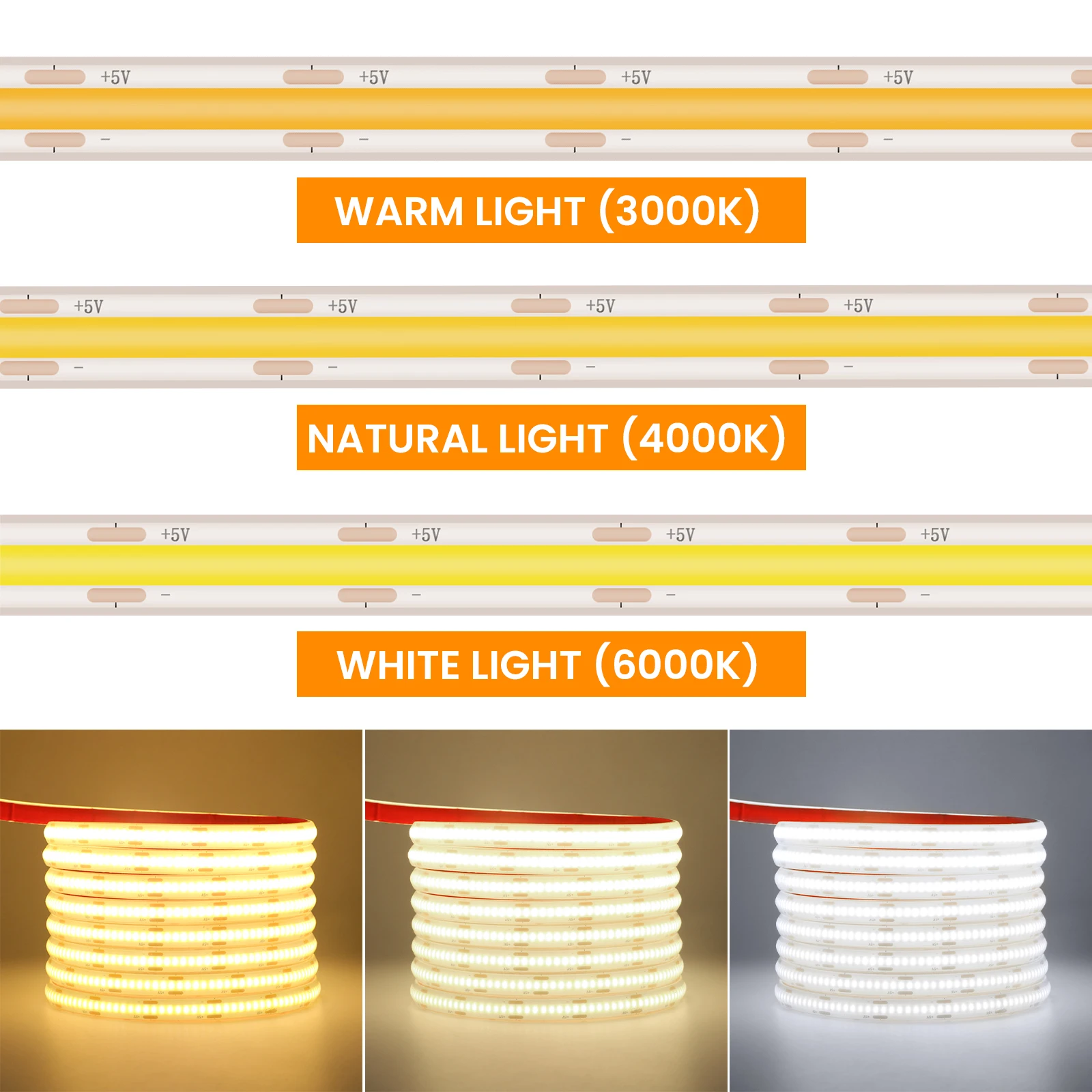 IP68 Waterproof USB COB LED Strip Light 5V 320LEDs High Bright Flexible Tape with Dimmer Switch 10mm Width for Outdoor Lighting