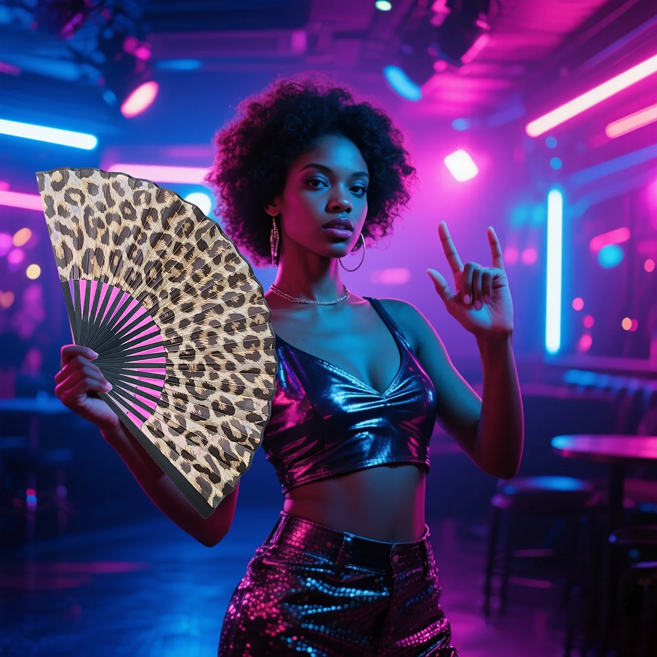 Elegant Leopard Print and Black Frame Folding Fan - Used for Performances, Parties, Weddings, and Home Decor