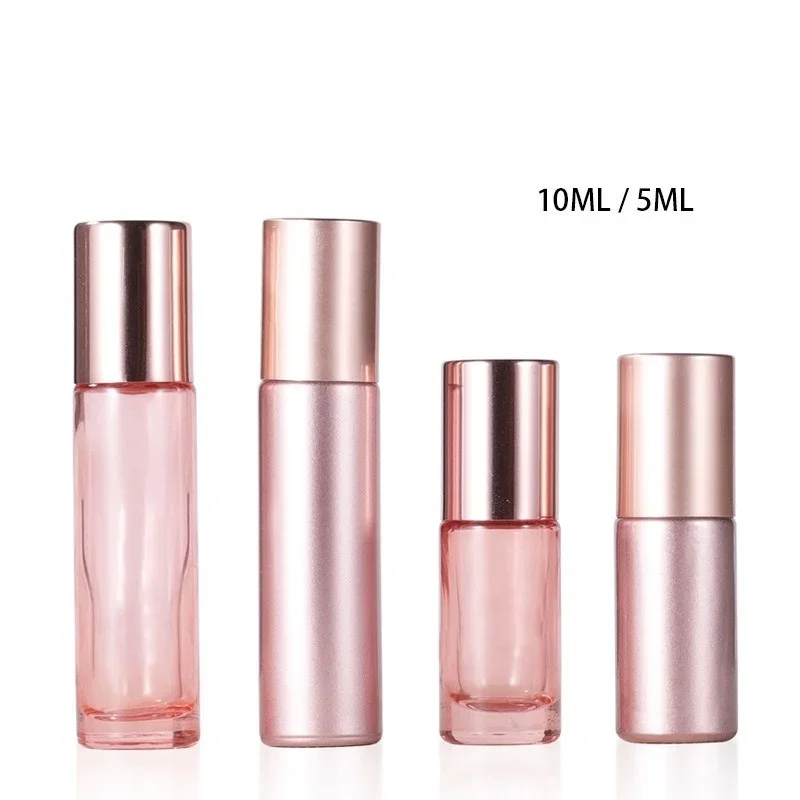 2pcs 5/10ml rosige Rolle auf ätherischen Öl Parfüm Glasflaschen einfachen Stil kosmetische Reise behälter Schönheits salon DIY Großhandel