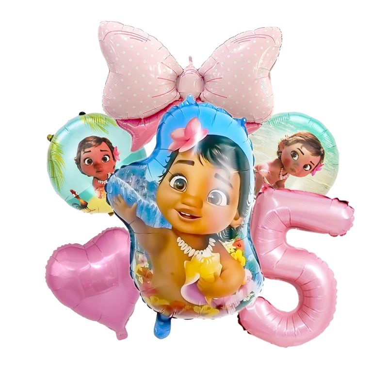 6PCS Moana Princess Aluminum Foil Balloon Children\'s Birthday Party 32 inch Number Balloon 1-9 Baby Shower Maui Ball Decoration