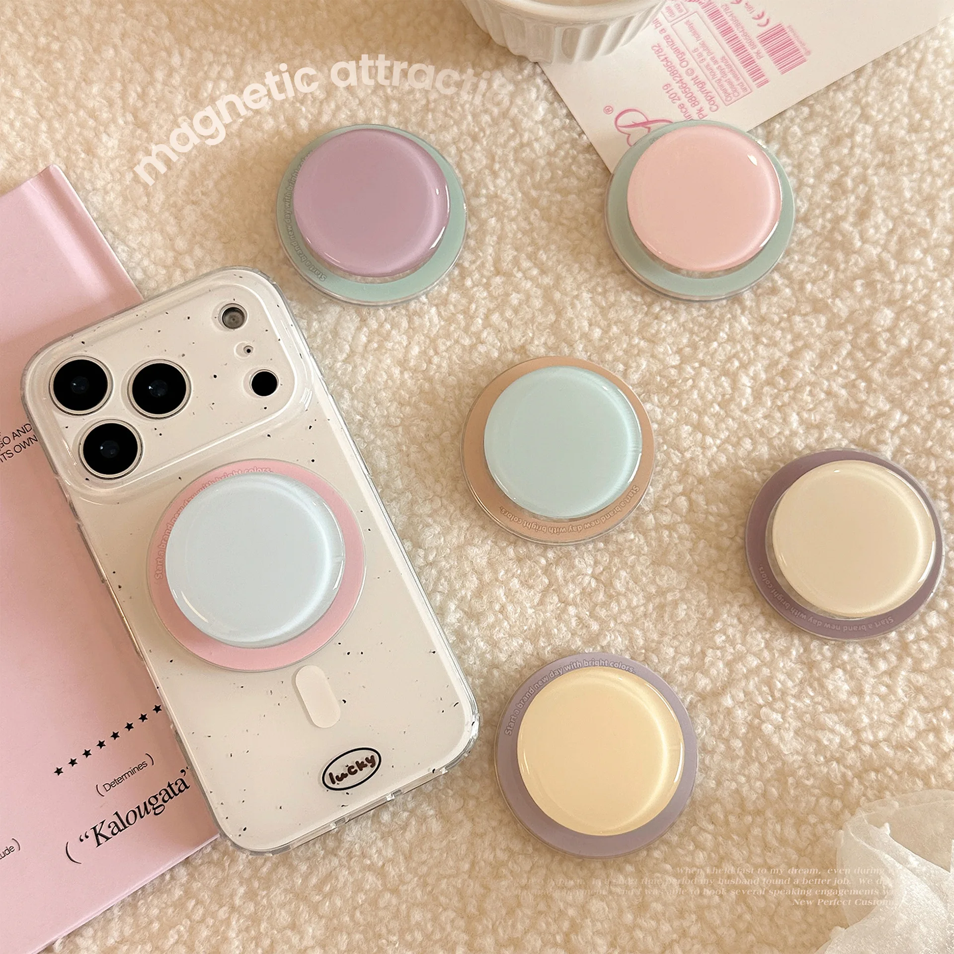 

Korean-style fresh color blocking MagSafe magnetic holder for retractable airbag support in macaron solid colors