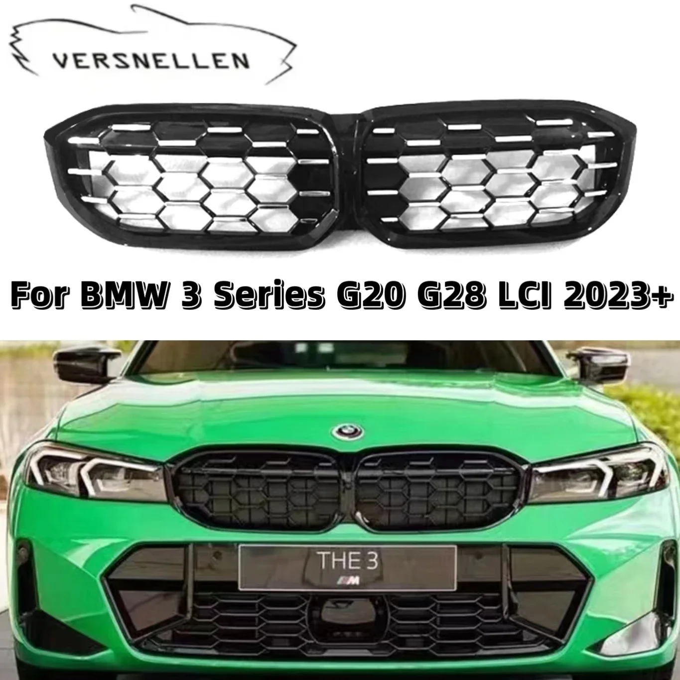 

For BMW G20 G28 LCI 3 Series 2023+ 330i M340i Front Bumper Kidney Grill Diamond All Black Style Racing Grille Car Accessories