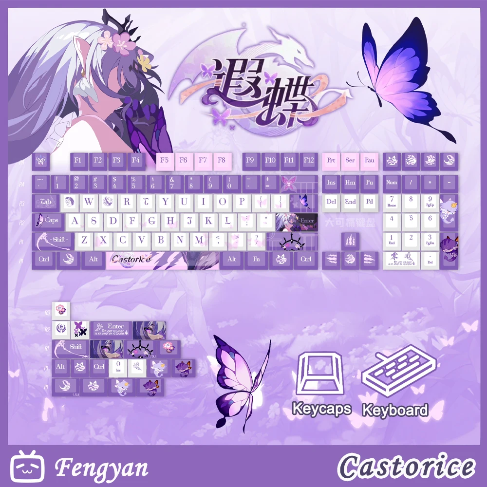 Honkai:Star Rail Cherry Keycap Castorice Cyrene Theme Mechanical Keyboard Game Anime Peripheral Keycap PBT Five Side Sublimation
