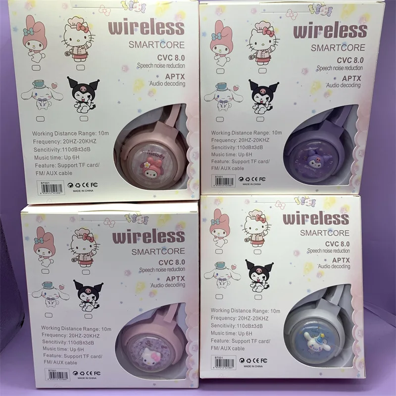 Sanrio Bluetooth Headphone Wireless Headsets Anime Cartoon Stereo Hello Kitty Headset Earphone With Mic Fashion Y2k Xmas Gifts