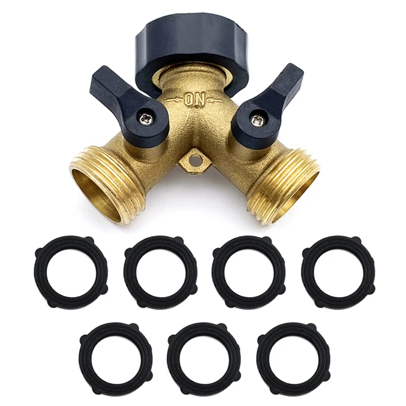 

Garden Hose Splitter 2 Way Heavy Duty Brass Connector Tap Splitter Y Splitter 2 Valves&7 Extra Rubber Washer Hose Spigot