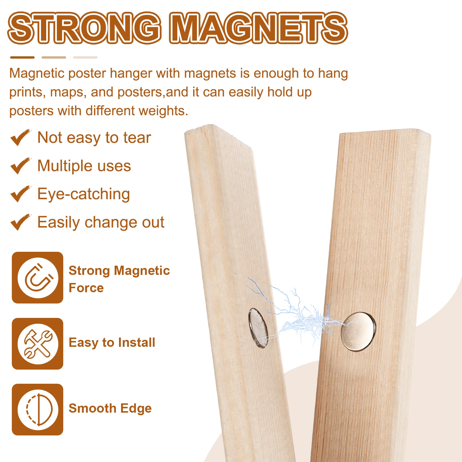 1/2Set Magnetic Poster Hanger Frame 24 Inch Wooden Magnet Picture Hangers Frames Wood Painting Canvas Poster Frame Art Hanger