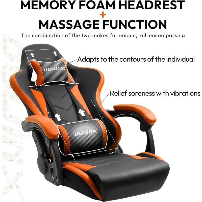 Dowinx Gaming Chair Ergonomic Racing Style Recliner with Massage Lumbar Support, Office Armchair for Computer PU Leather