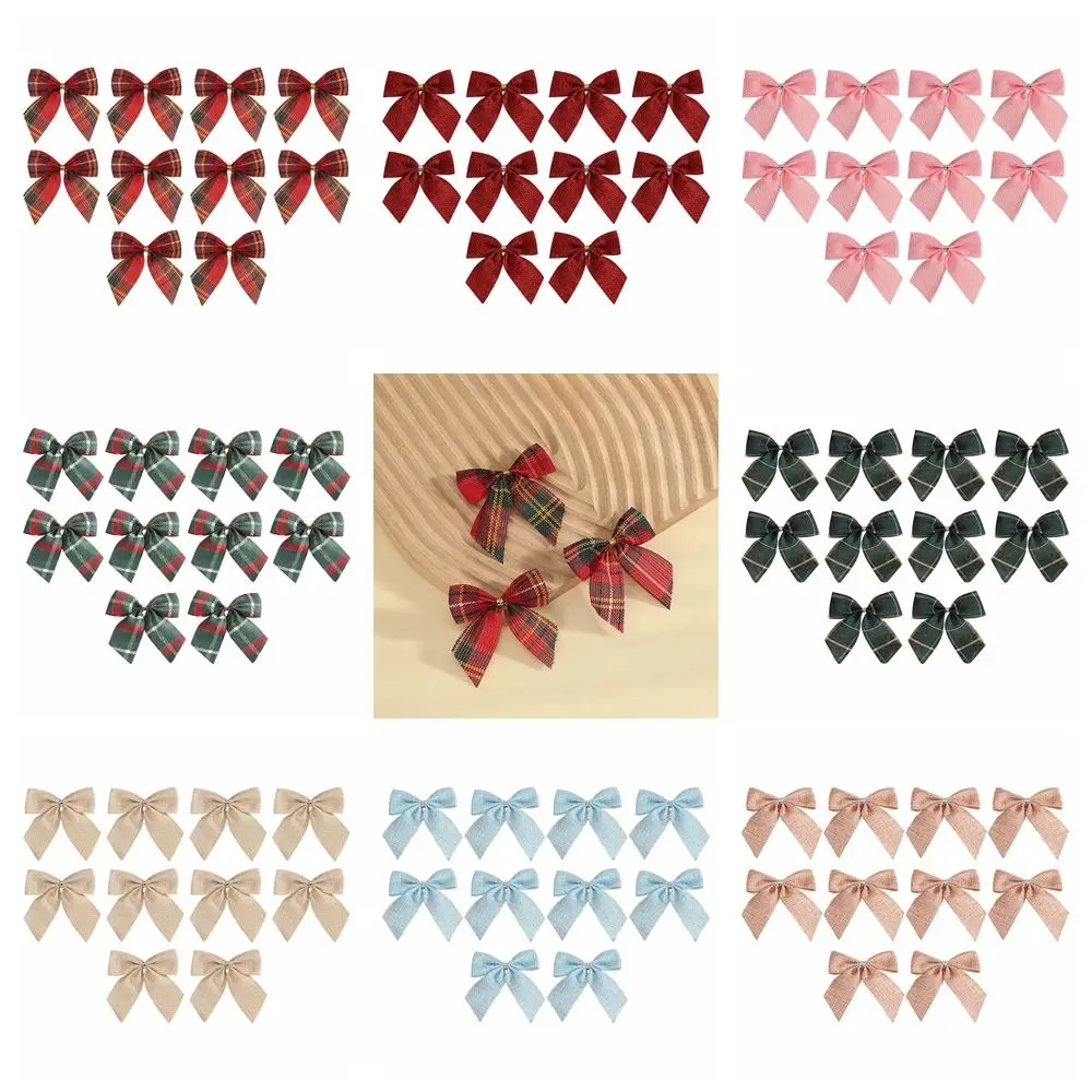 10Pcs/set Cloth Christmas Plaid Bow Various Style Cute Xmas Tree Pendant Plaid Bow Soft Christmas Garland Accessories