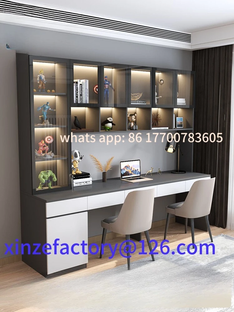 

Customizable Double Desk with Bookshelf Integrated Table Modern Light Luxury