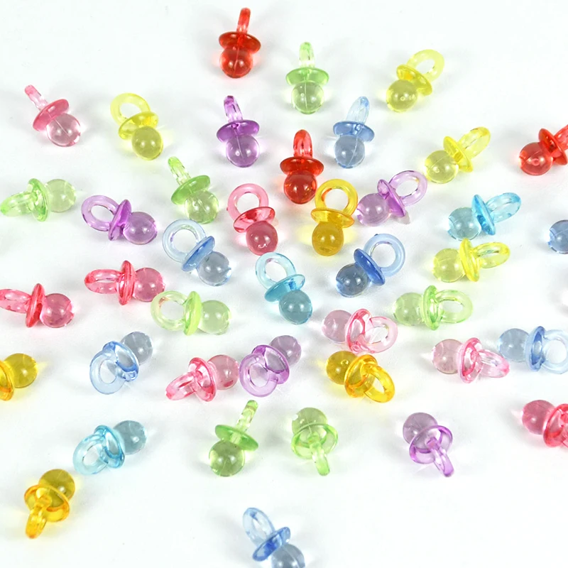 50pc/set Acrylic Pacifiers Pendant Transparent Mini Pacifiers Baby Nipple Shape For Jewelry Making Kids NecklaceToy Favors Decor