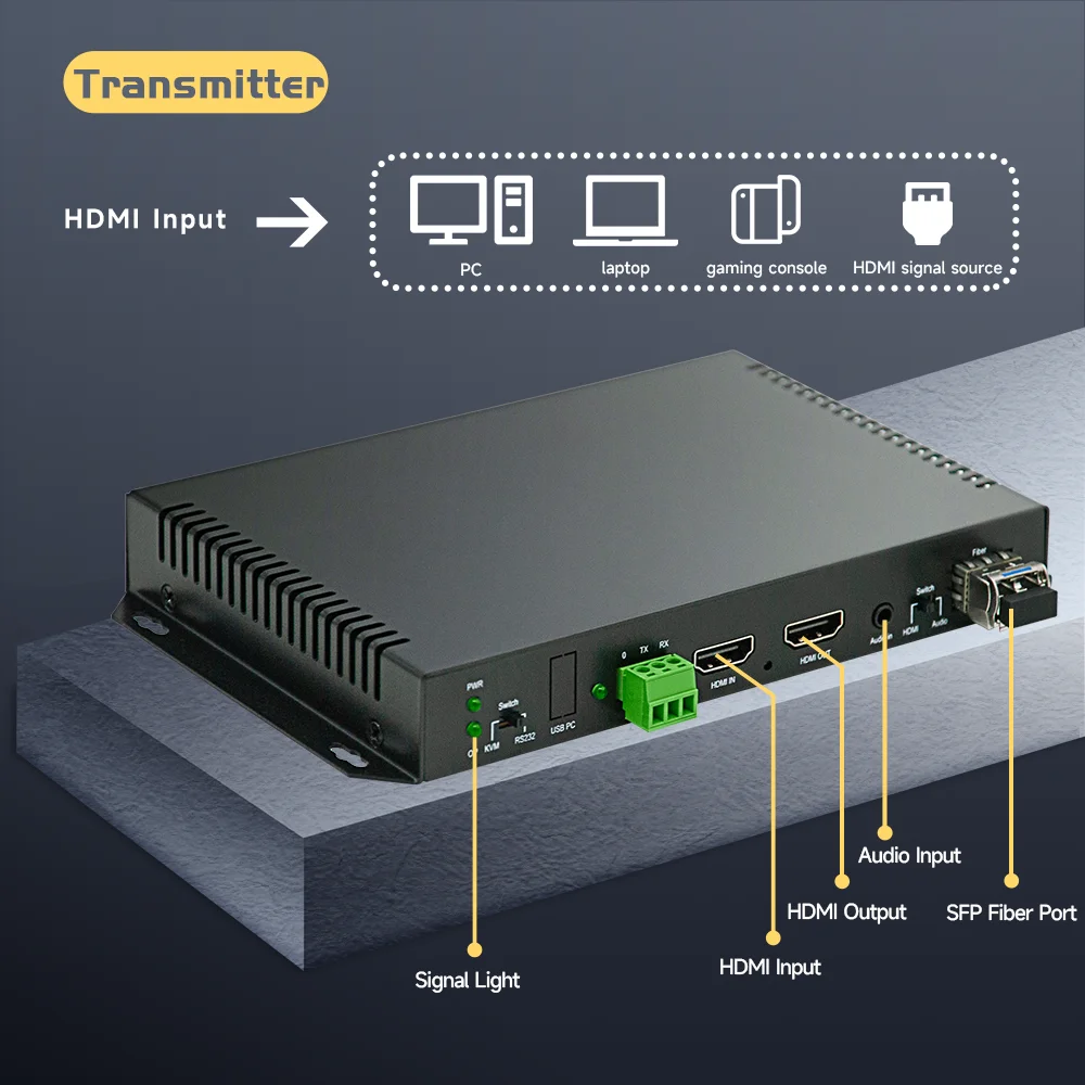 1080P HD MI Fiber Optic Converter Up to 10KM Fiber Extender with Audio Input