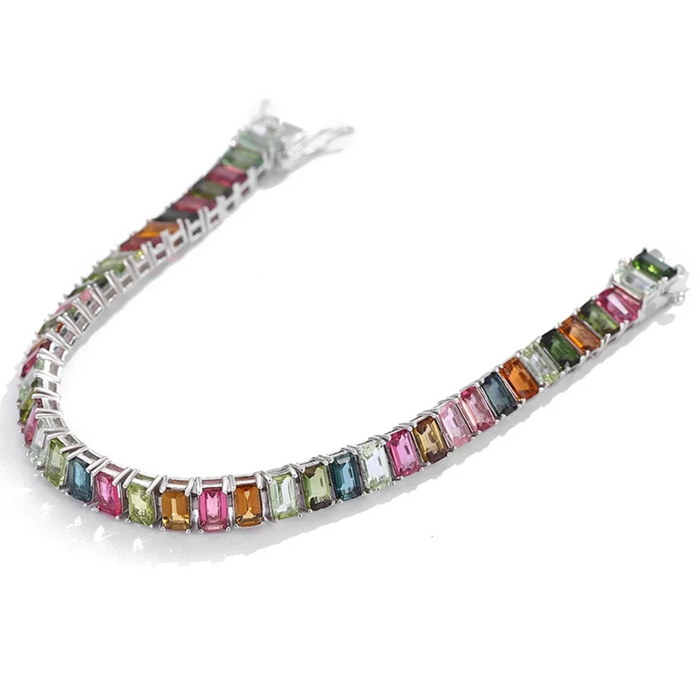 Yaranyan 925 Sterling Silver Emerald Cut 3*5 MM Natural Tourmaline Gemstone Sparkling Bracelets Bangle Fine Jewelry Wholesale