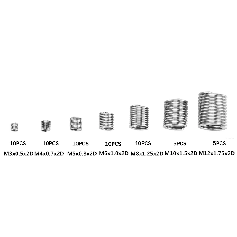 120pcs Fastening Thread Insert Set M3-M10 M12 Stainless Steel Repair Tool Insert Kit Spiral Wire Screw Sleeve Wear