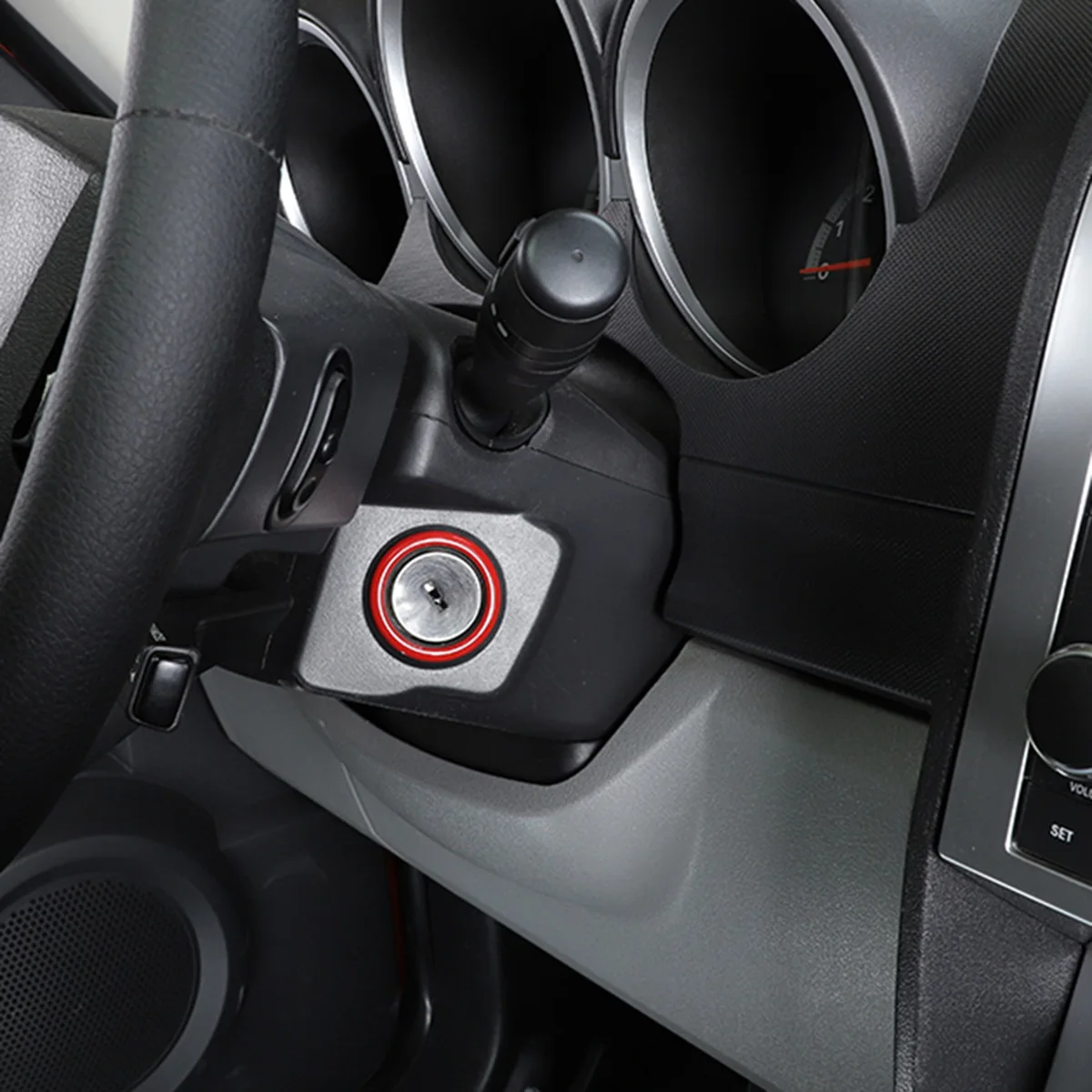 ديكور مفتاح محرك السيارة وإيقافه ، غطاء حلقي لسيارة دودج نيترو ، إكسسوارات إشعال داخلية ، أحمر