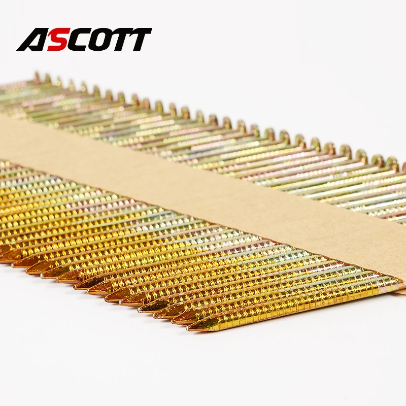 200Pc 34 Degree Paper Tape Nails Galvanized D-Head .Staples 50mm 63mm 75mm 83mm 90mm Oblique Nail Gun Nails