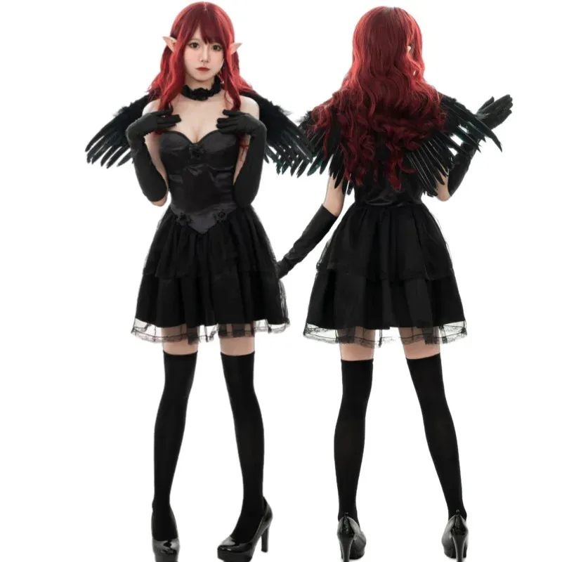 Disfraz de Cosplay de Anime de Halloween de Ángel oscuro, vestido gótico de Lolita Punk, espectáculo de animación, disfraz de demonio para juego de rol de novia fantasma femenina;