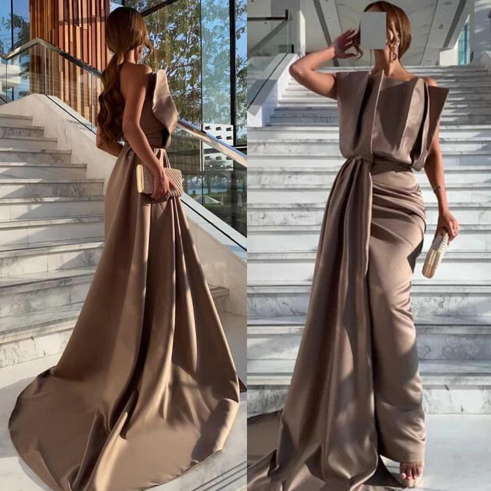 

Sexy Backless Sleeveless Satin Evening Dresses Elegant Sheath Scalloped Prom Gown Women Formal Party Dress فساتين سهرة فخمه