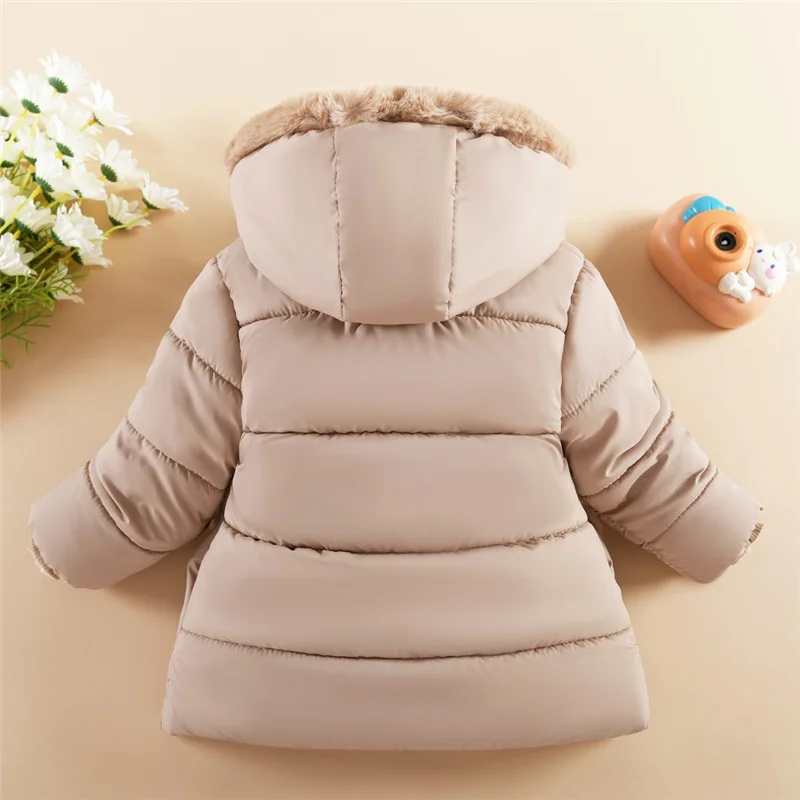 -30℃ Girls Padded Jackets Winter Kids Thick Warm Cotton Clothes Coats Lining Plush Hooded Zipper Outerwear Cold Parka Snowsuit