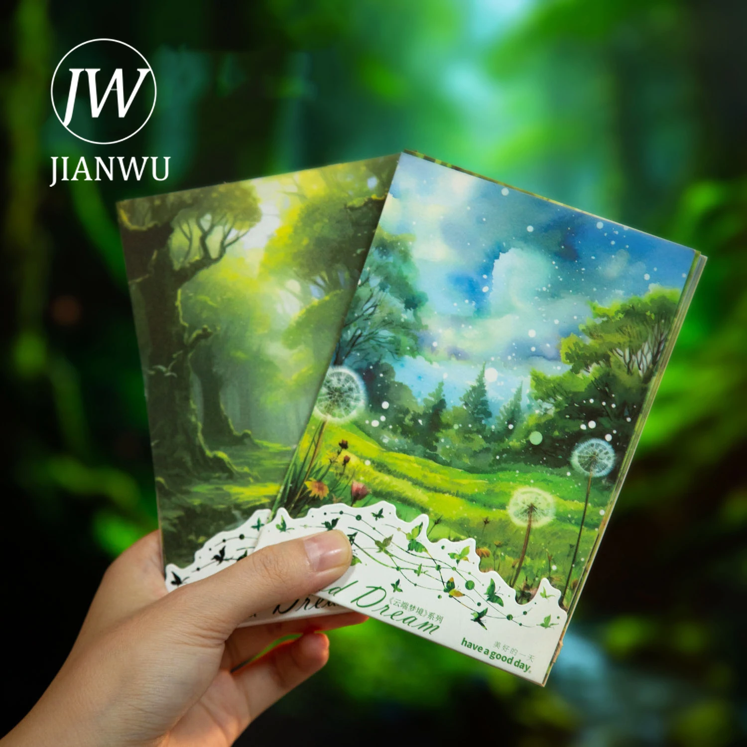 JIANWU 15 Sheets Cloud Dream Series Landscape Special Oil Material Washi Sticker Creative DIY Journal Collage Decor Stationery