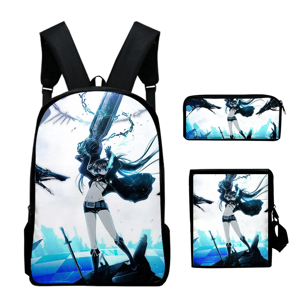 Harajuku Novelty Black Rock Shooter 3D Print 3pcs/Set School Bags Laptop Daypack Backpack Inclined shoulder bag Pencil Case