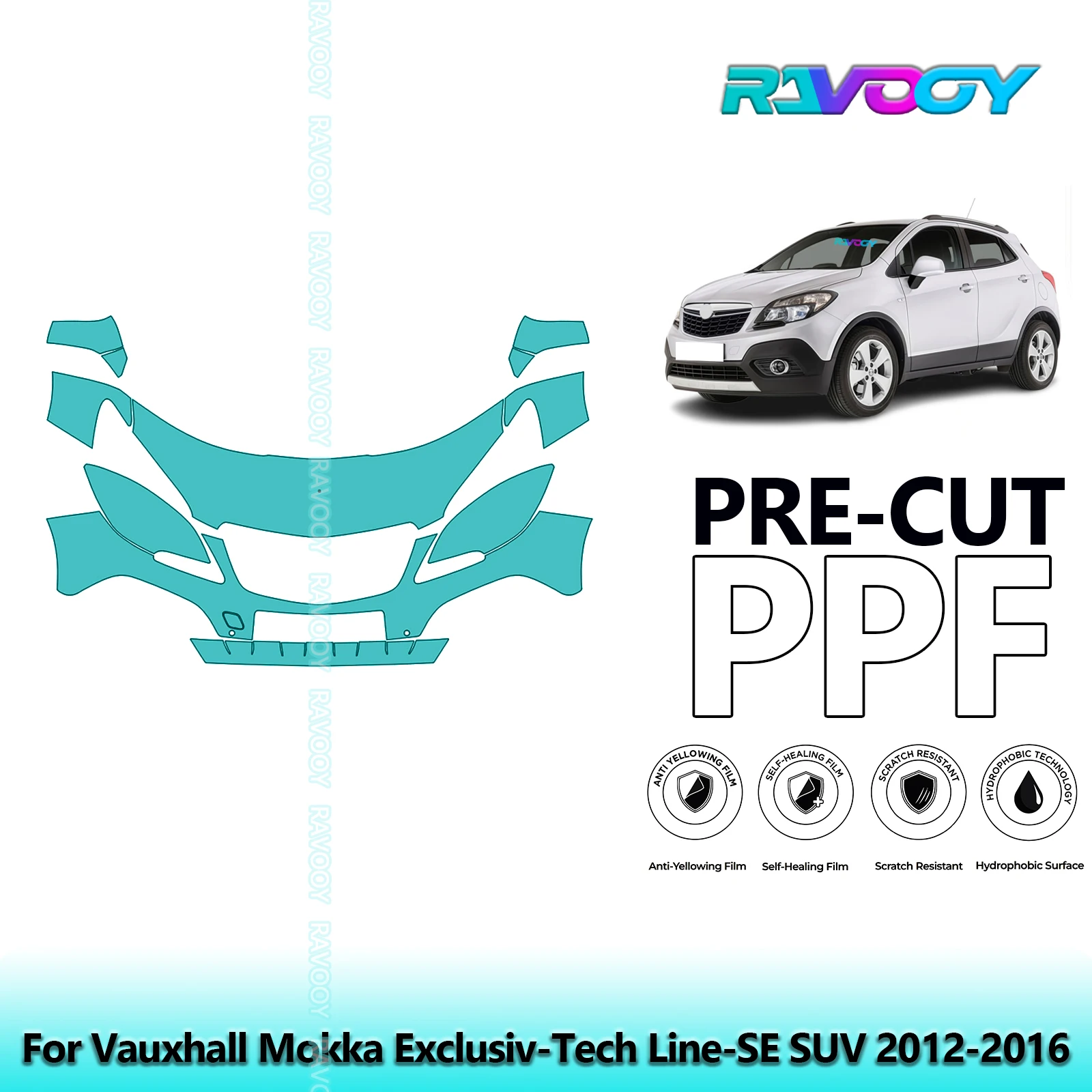 

Car Front Kit Clear Bra Precut PPF Paint Protection Film For Vauxhall Mokka Exclusiv-Tech Line-SE SUV 2012-2016