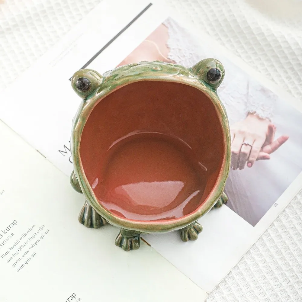 Big Mouth Simulation Frog Jewelry Dish Ceramic Multifunctional Realistic Toad Ring Holder Animal Trinket Tray Desktop Ornament