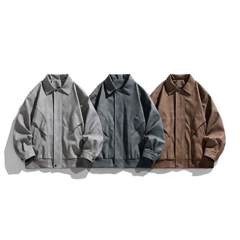 

Spring Autumn Men's Work Jacket A Trendy Versatile Fashion Coat American Lapel Top Men's Fleece and Thickened Warm Leather Coat