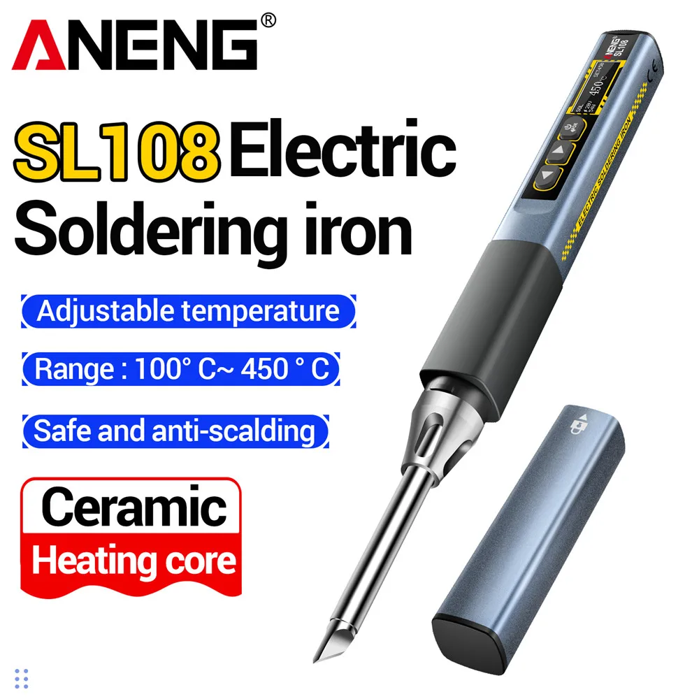 

Умный электрический паяльник ANENG SL108 PD 96W с регулируемой температурой 100°C ℃ -450 ℃ Портативный набор для безопасной пайки и ремонта (сварочный карандаш)