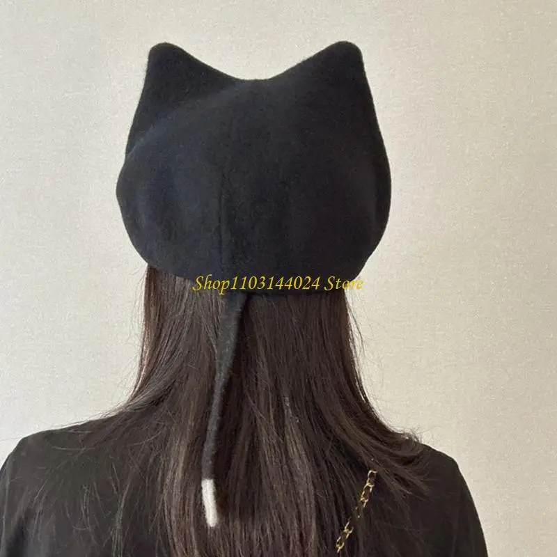 

N5KE Harajuku Ear Girls Woman French Hat Girls Shopping Painter Hat