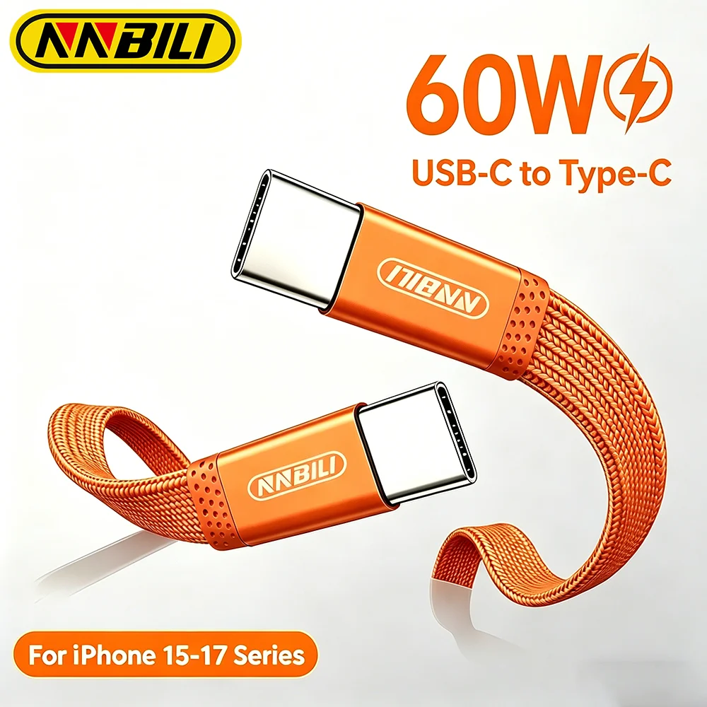 NNBILI PD 60W USB-C auf Typ-C 3A Ladekabel, ultradünnes Typ-C-Kabel für iPhone 17 16 15 Pro Max Samsung S26
