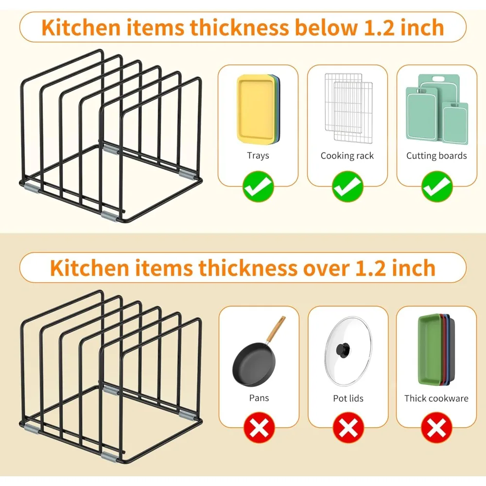2-Pack Kitchen Cabinet Organizer, 5-Slot Baking Tray & Cutting Board Rack, Space-Saving Storage for Small Kitchens