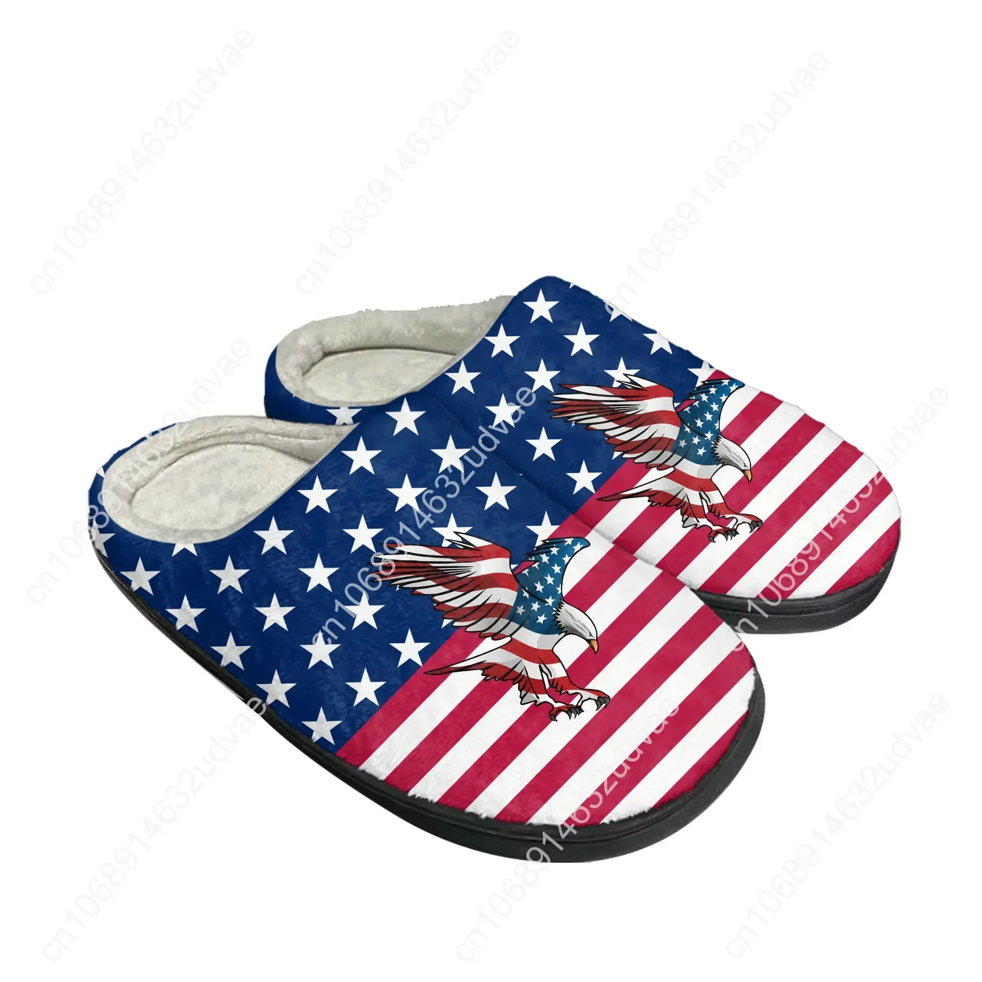 American Flag USA Blue Red White Star Art Home Cotton Mens Womens Slippers Sandals Plush Casual Keep Warm Shoes Custom Slipper 3