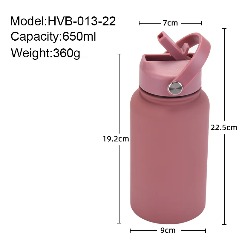 650ML Sports THERMOS CUP With Straw And Handle,Thickened Stainless Steel Vacuum Flasks,Wide Mouth Drinkware,Travel Water Bottle