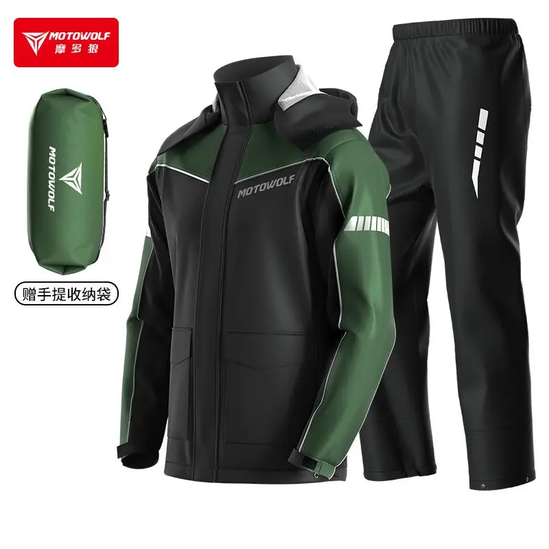 Motowolf-chubasquero para montar en motocicleta, traje impermeable reflectante, chaqueta a prueba de viento, pantalones, traje de lluvia dividido, equipo de lluvia para motocicleta al aire libre