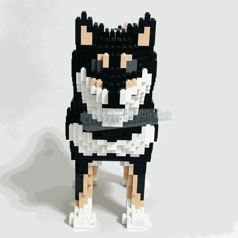 1688PCS MOC Shiba Inu Dog Puppy Black White Animal Figure Sculpture Model Custom Bricks DIY Creative Assembly Collection Gifts