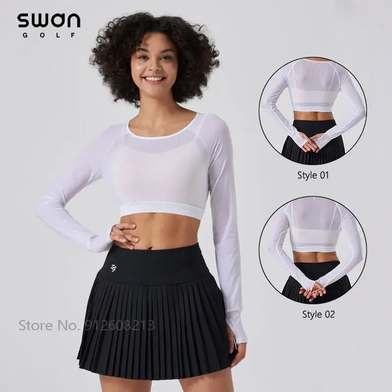 SG Summer Women Ice Silk Sunscreen Cropped Tops Lady Long-sleeve Golf Shirt High Elastic Golf Underwear UV-proof Sports T-shirts