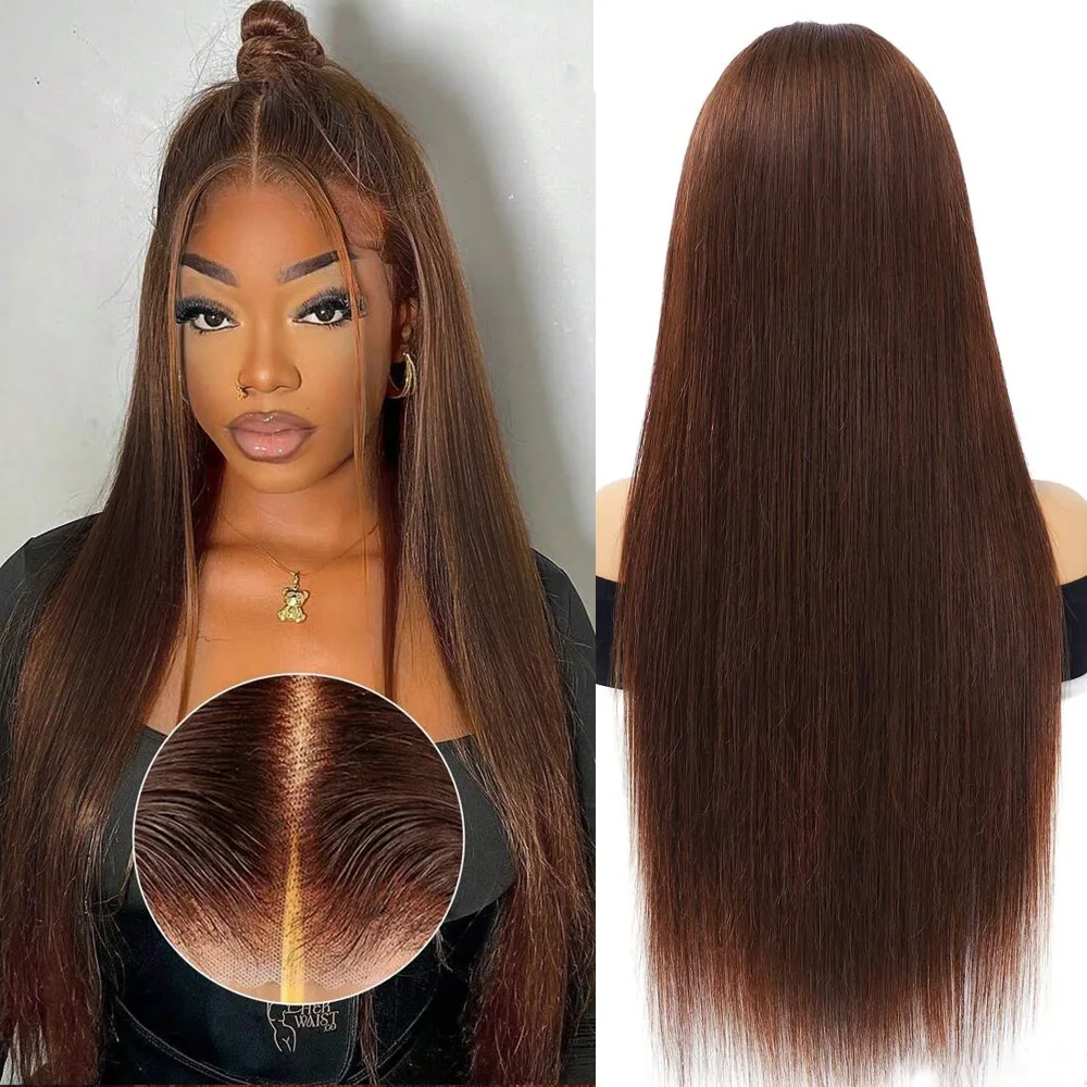 Chocolate Brown Bone Straight Wigs Human Hair Pre Plucked 13x4 13x6 Lace Frontal Human Hair Wigs For Women 100% Human Hair 180%