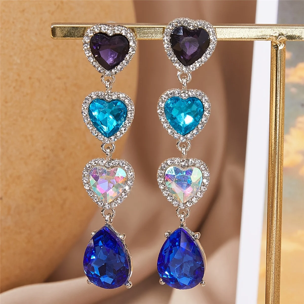 MWSONYA 2022 Fashion Korean Blue Love Heart Crystal Earrings for Women Water Drop Crystal Tassel Pendant Shining Jewelry Gift