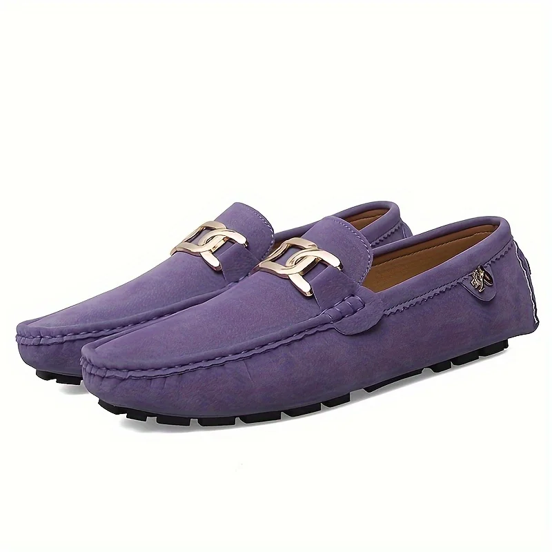 Flat Shoes Female 2024 New Women Flats Genuine Leather Moccasins Men Casual Slip-on Loafers Big Size 44 Purple Hoop Boat Shoes