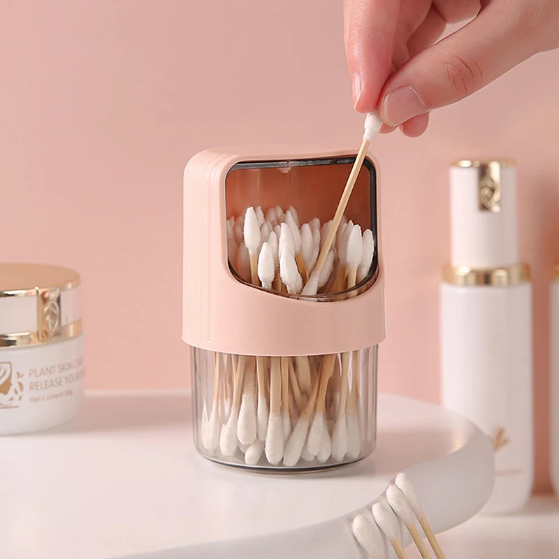 Transparent Cotton Swab Storage Box Rotating With Lid Dustproof Desktop Plastic Toothpick Organizer Jar